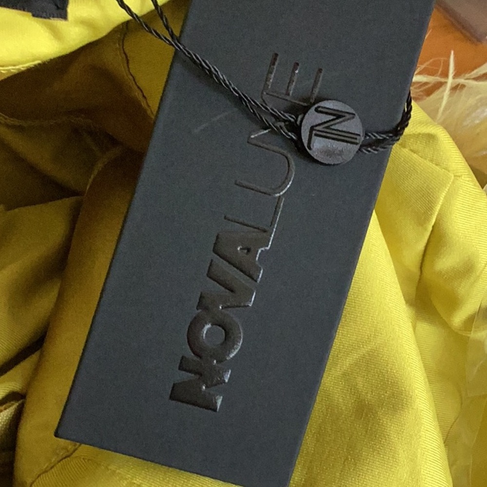 Glamorous Yellow Satin and Feather Dress - Picture 7 of 7